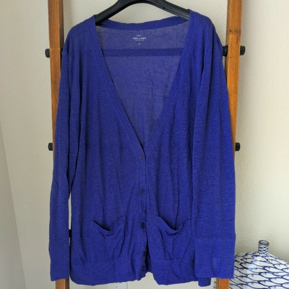 J. Crew Navy Blue Women's 100% Linen  Cardigan - Size XL